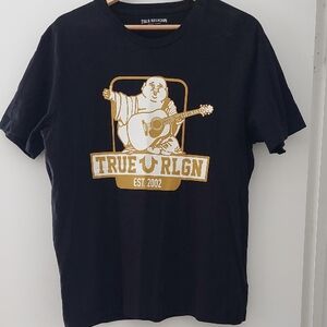 True Religion Black and Gold Graphic Tee Mens Xl